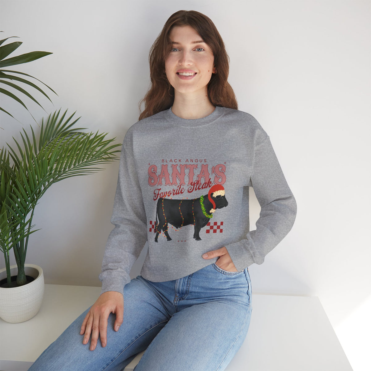 Santa’s Favorite Steer Sweatshirt — Holiday Cow Graphic Crewneck