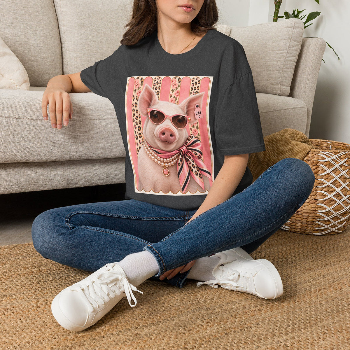 Pig Portrait T-Shirt — Fancy Pig with Sunglasses & Scarf Graphic Tee