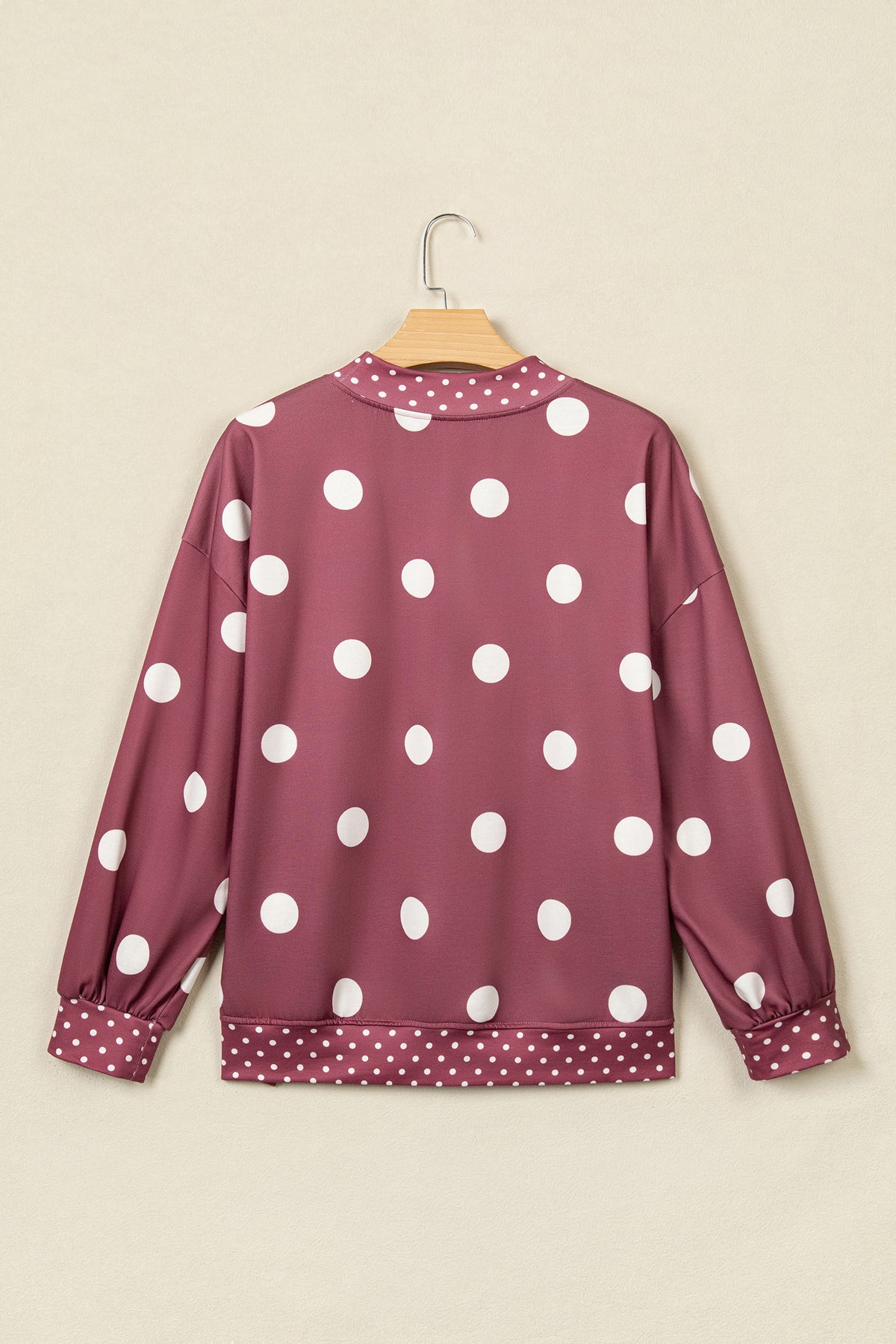 Pink Polka Dot Print Contrast Detail Oversized Tunic Sweatshirt