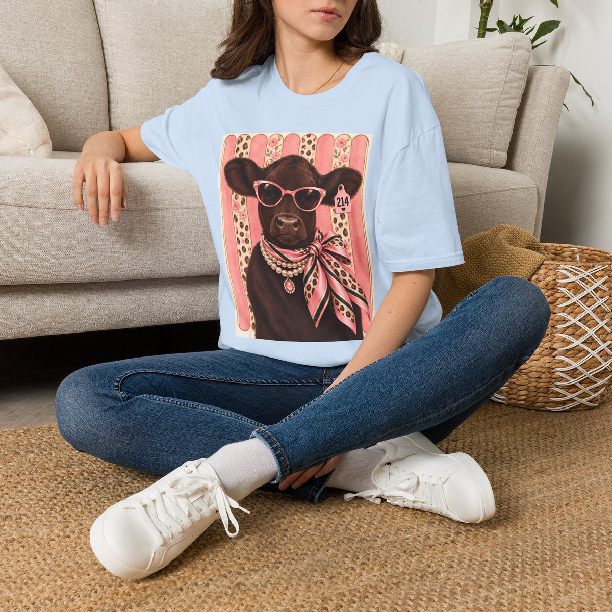 Cow Portrait T-Shirt — Glam Cow with Sunglasses & Scarf