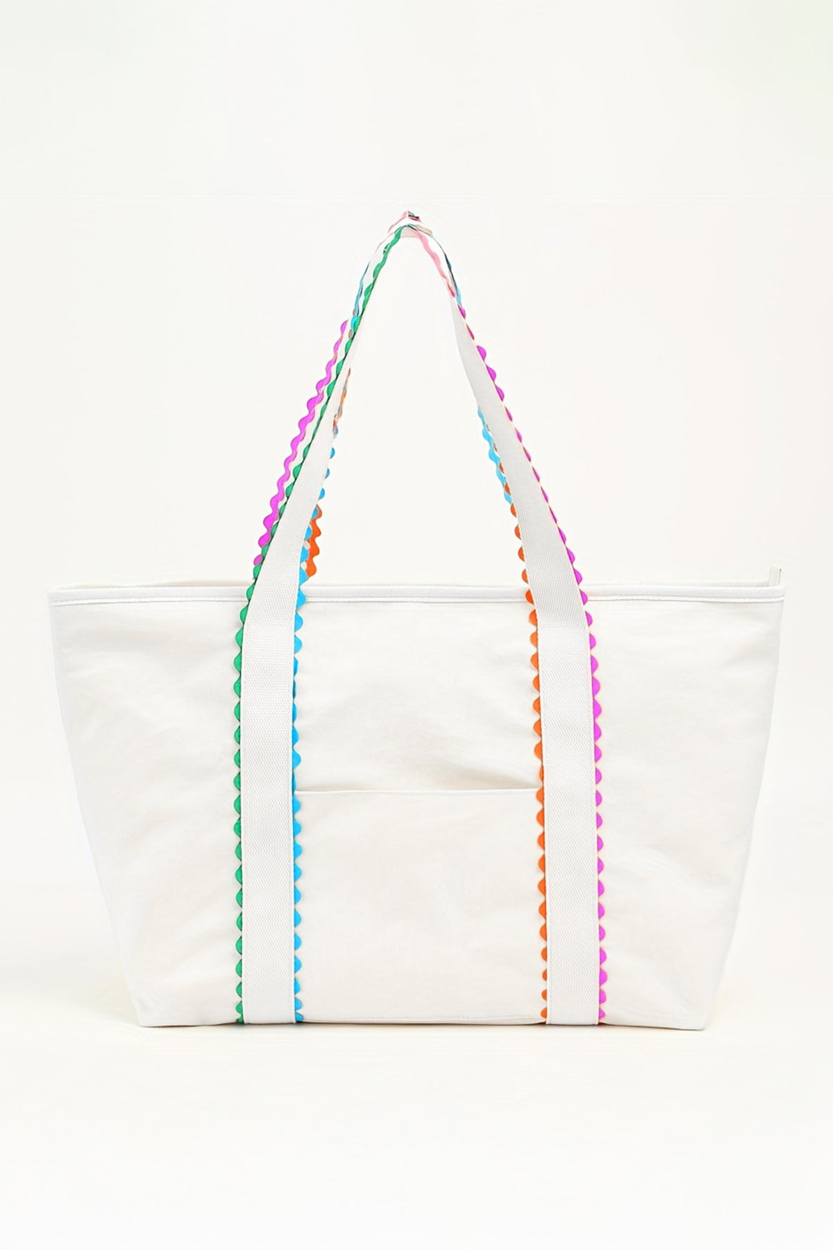 Orange Colorful Ricrac Detail Canvas Tote Bag
