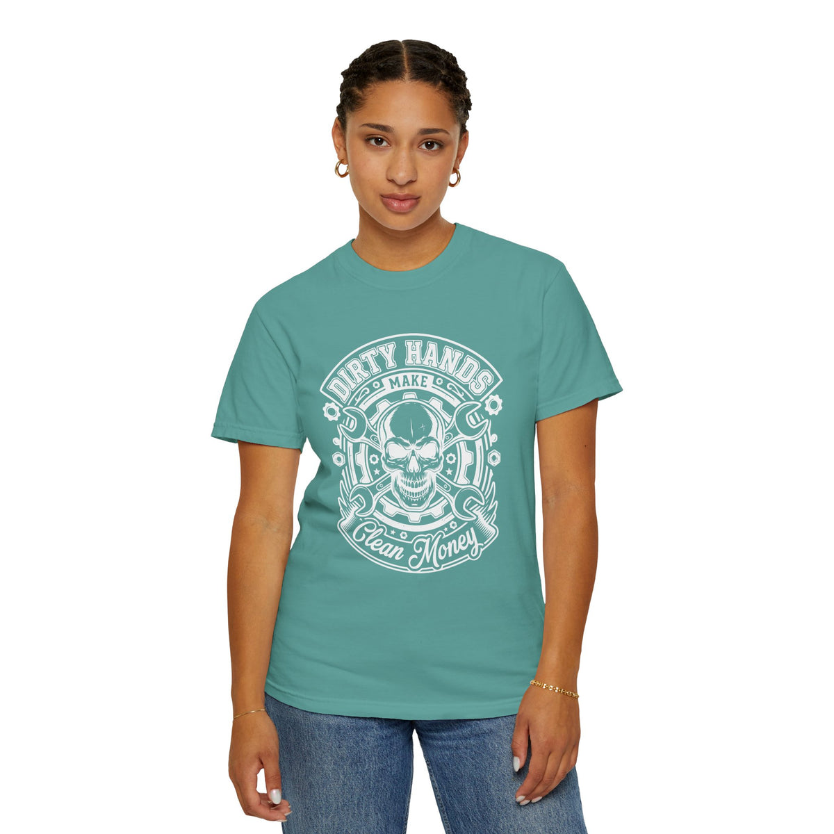 T-Shirt — "Dirty Hands Make Clean Money" Skull Mechanic Vintage Tee