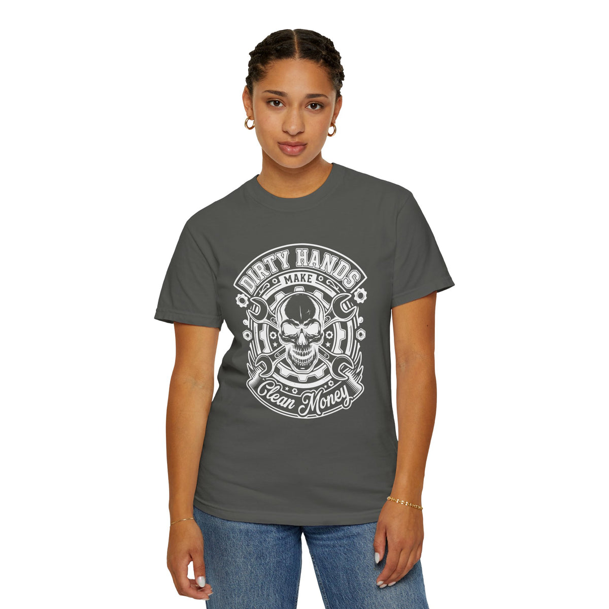 T-Shirt — "Dirty Hands Make Clean Money" Skull Mechanic Vintage Tee