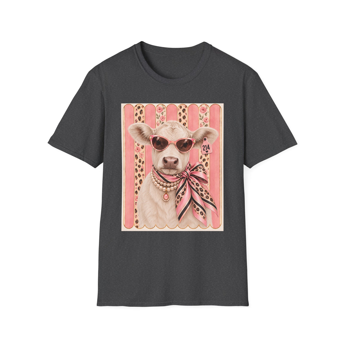 Cow Portrait T-Shirt — Chic Cow with Sunglasses & Scarf Vintage Farm Animal Tee