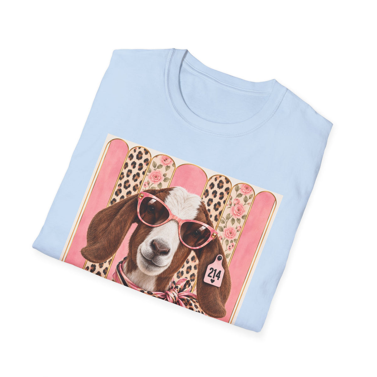 Retro Pink Leopard Goat T-Shirt — Cute Sunglasses Goat Graphic Tee