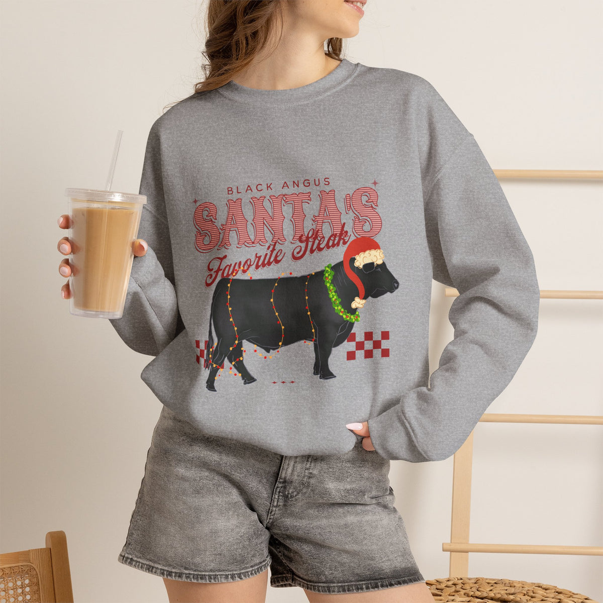 Santa’s Favorite Steer Sweatshirt — Holiday Cow Graphic Crewneck