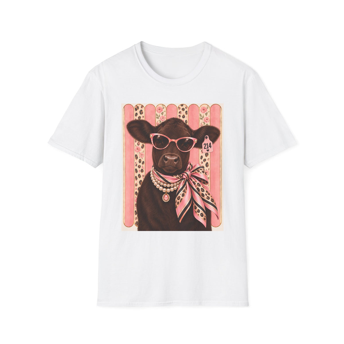 Cow Portrait T-Shirt — Glam Cow with Sunglasses & Scarf