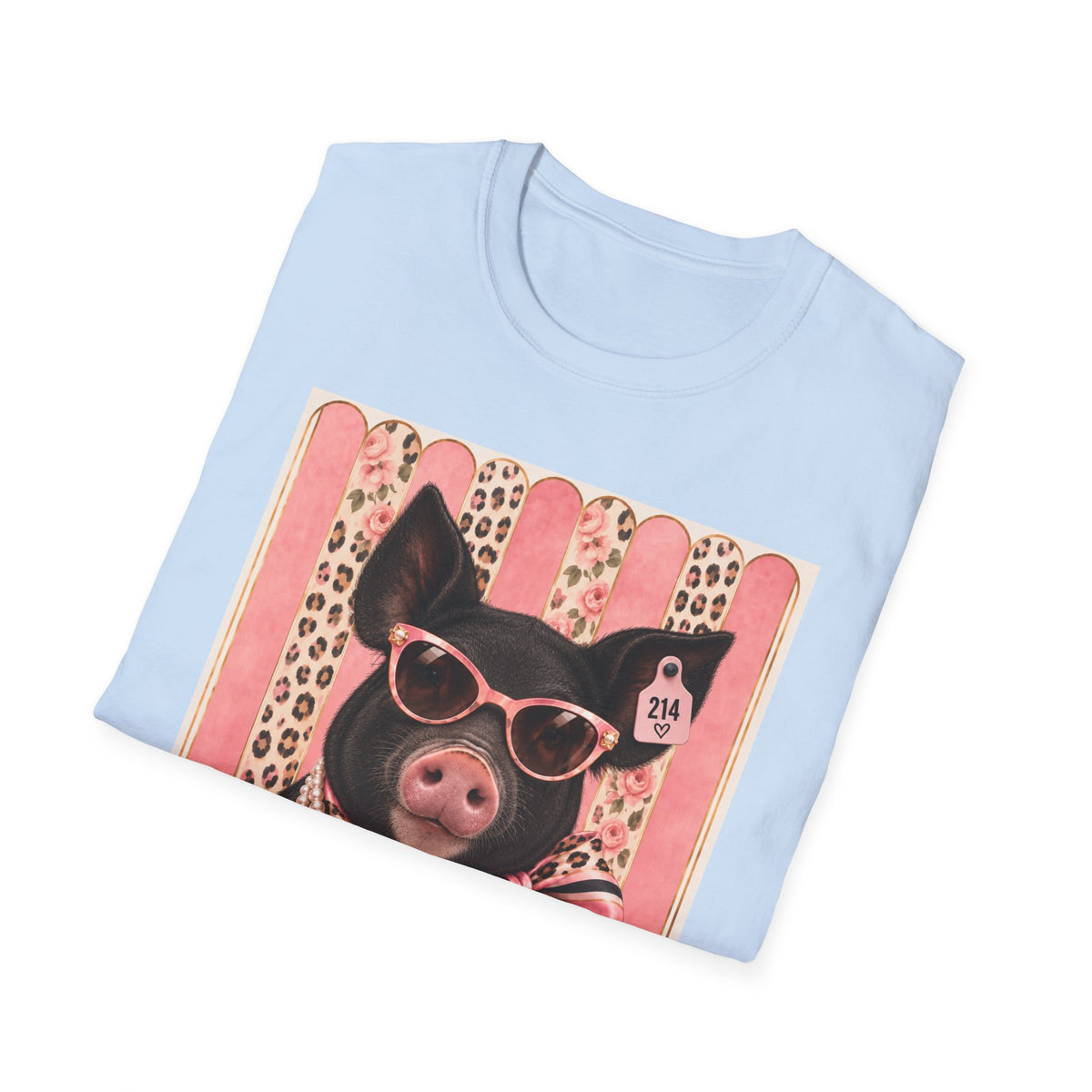 Pig Portrait T-Shirt — Retro Glam Pig with Sunglasses & Scarf