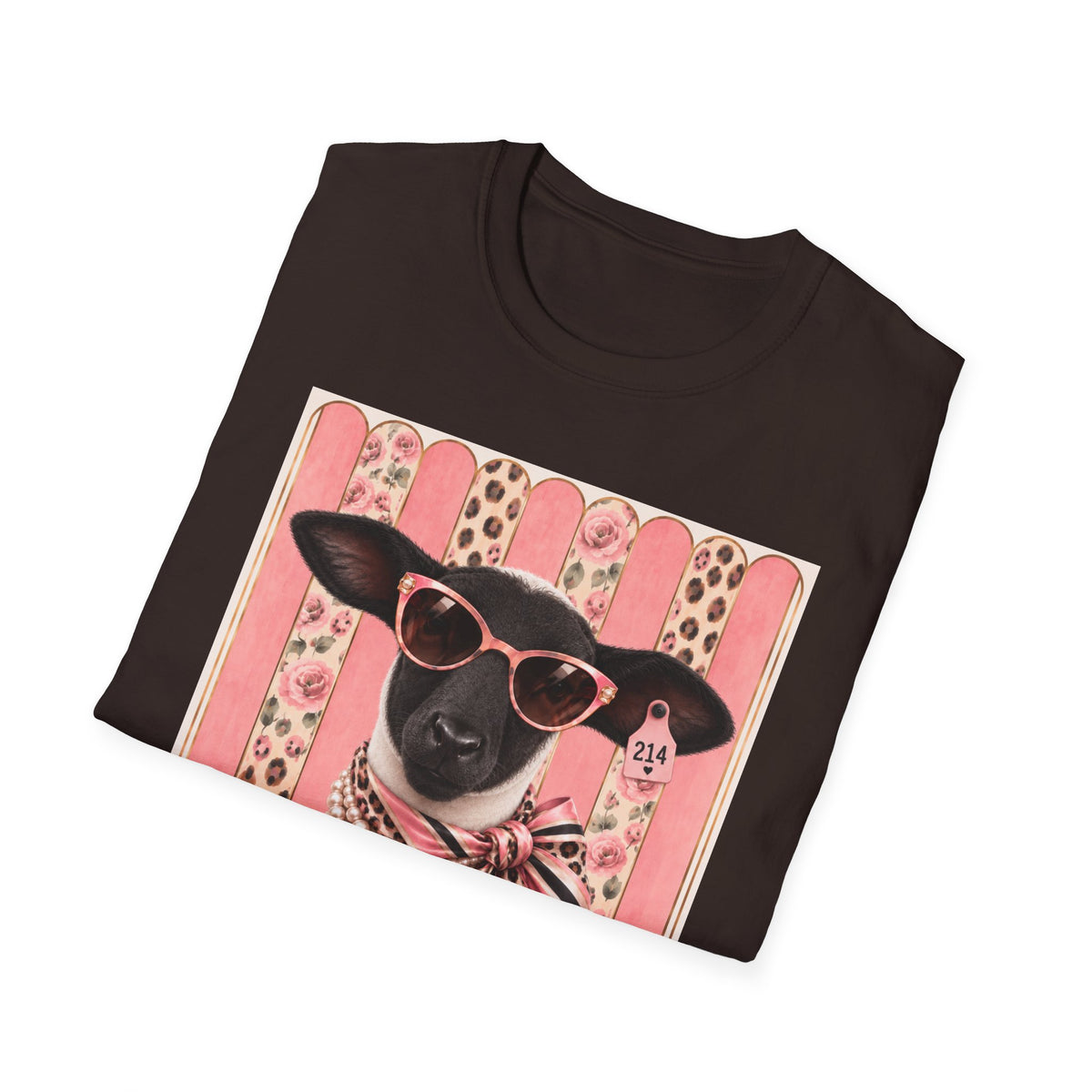 Retro Stylish Sheep T-Shirt — Pink Sunglasses & Polka-Dot Scarf Graphic