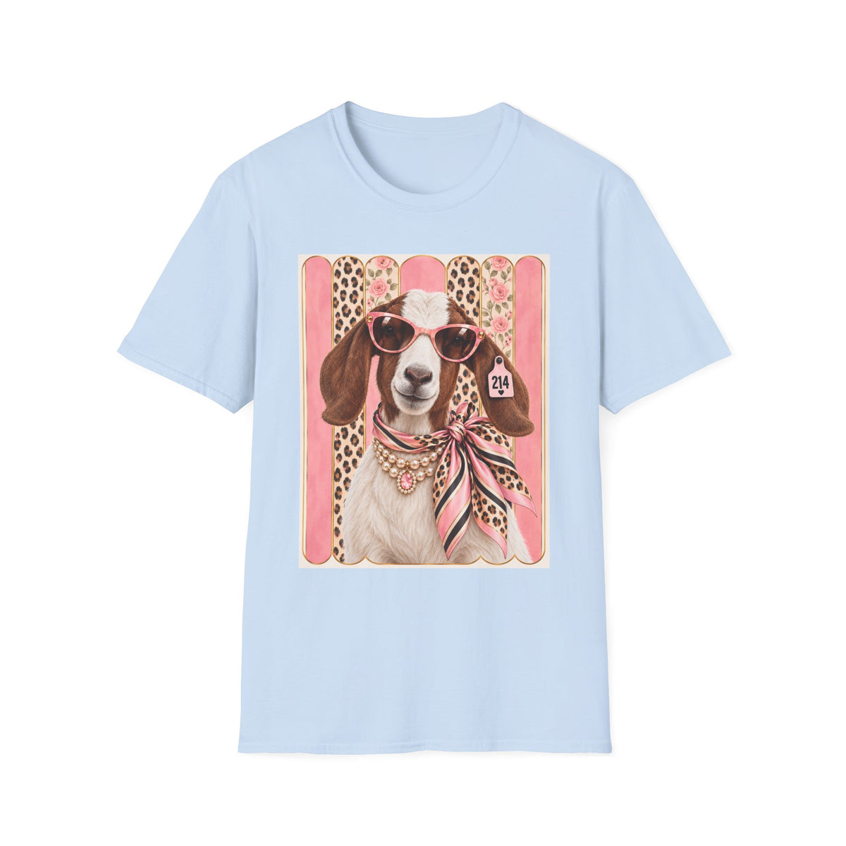 Retro Pink Leopard Goat T-Shirt — Cute Sunglasses Goat Graphic Tee