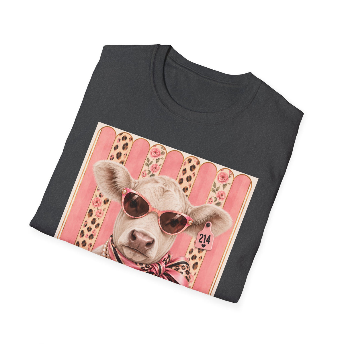 Cow Portrait T-Shirt — Chic Cow with Sunglasses & Scarf Vintage Farm Animal Tee