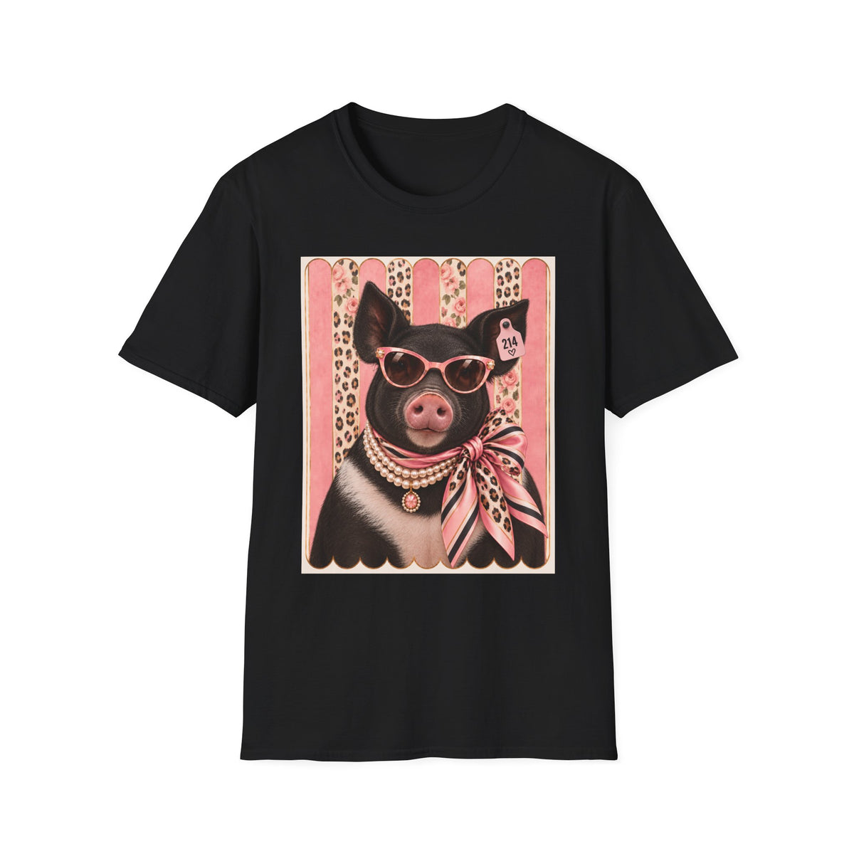 Pig Portrait T-Shirt — Retro Glam Pig with Sunglasses & Scarf