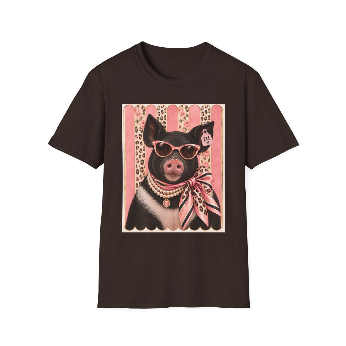 Pig Portrait T-Shirt — Retro Glam Pig with Sunglasses & Scarf