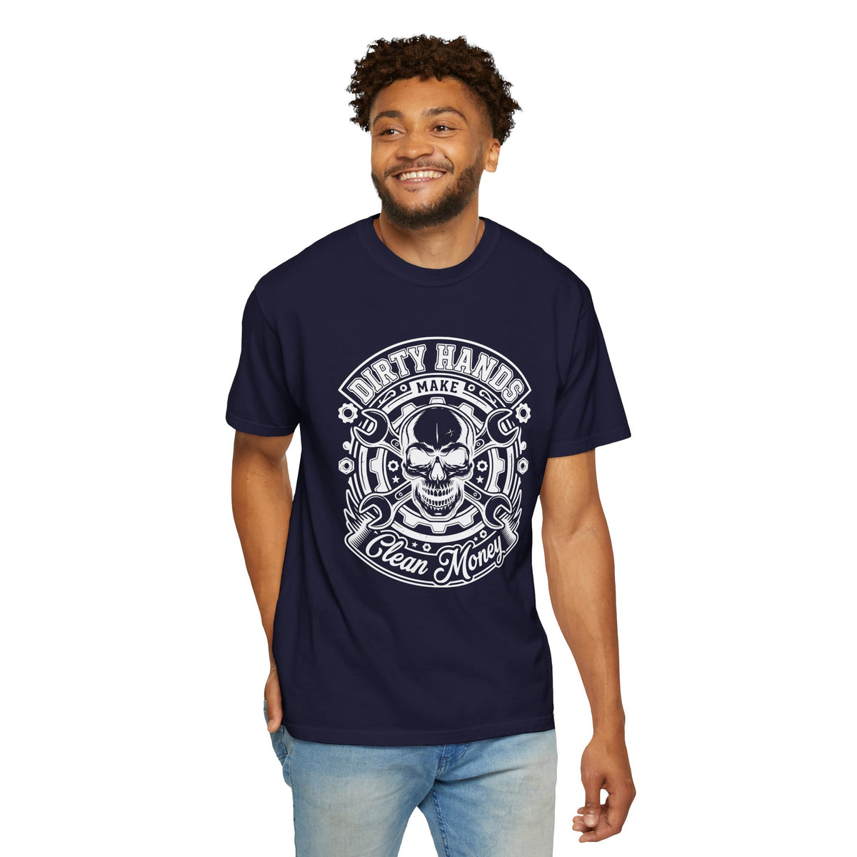 T-Shirt — "Dirty Hands Make Clean Money" Skull Mechanic Vintage Tee