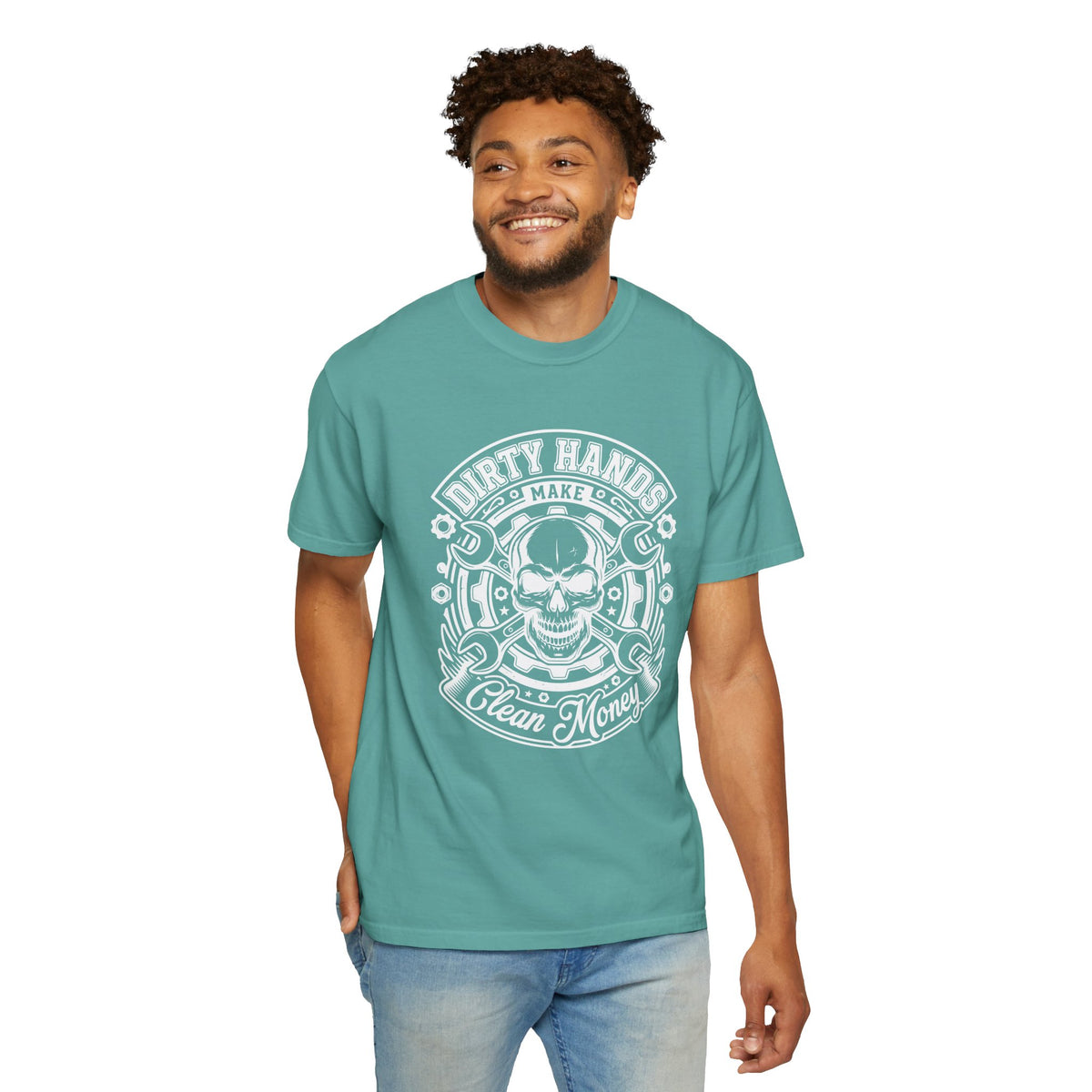 T-Shirt — "Dirty Hands Make Clean Money" Skull Mechanic Vintage Tee