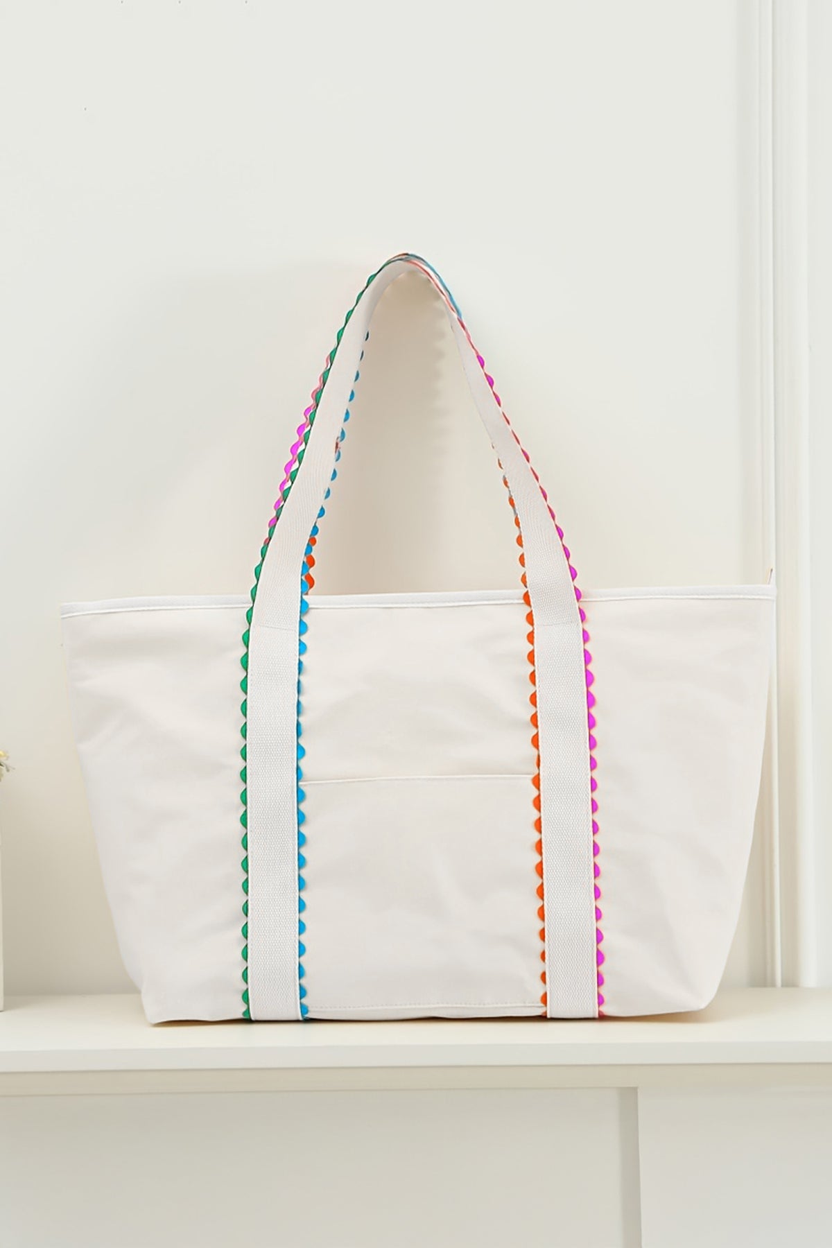 Orange Colorful Ricrac Detail Canvas Tote Bag