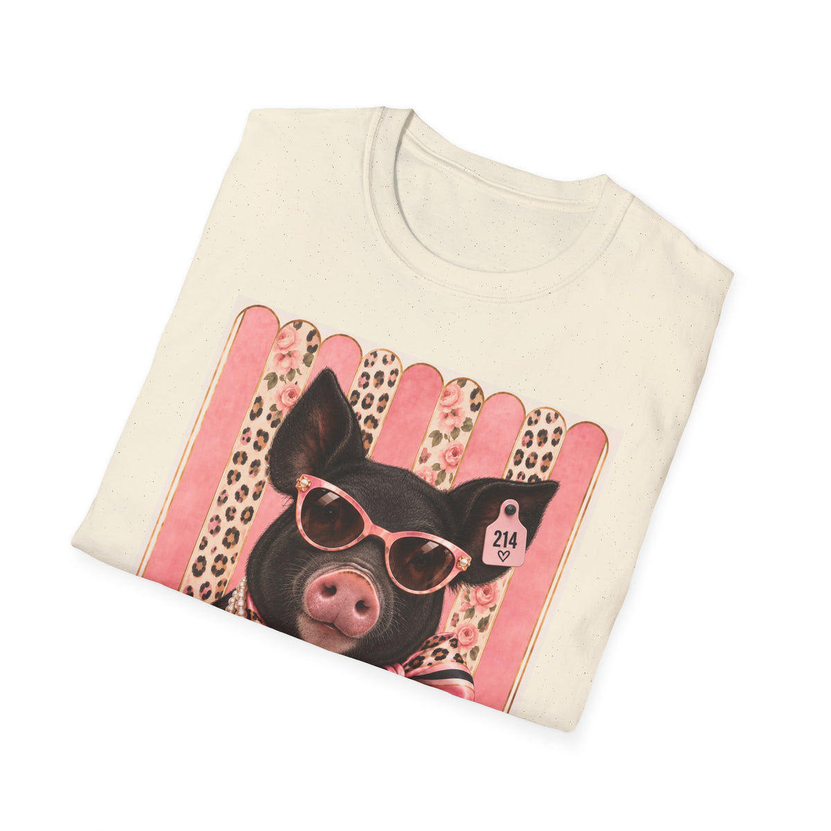Pig Portrait T-Shirt — Retro Glam Pig with Sunglasses & Scarf