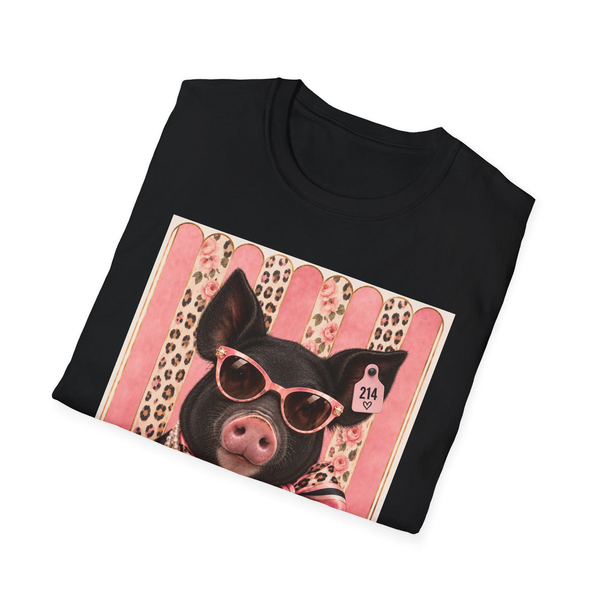 Pig Portrait T-Shirt — Retro Glam Pig with Sunglasses & Scarf