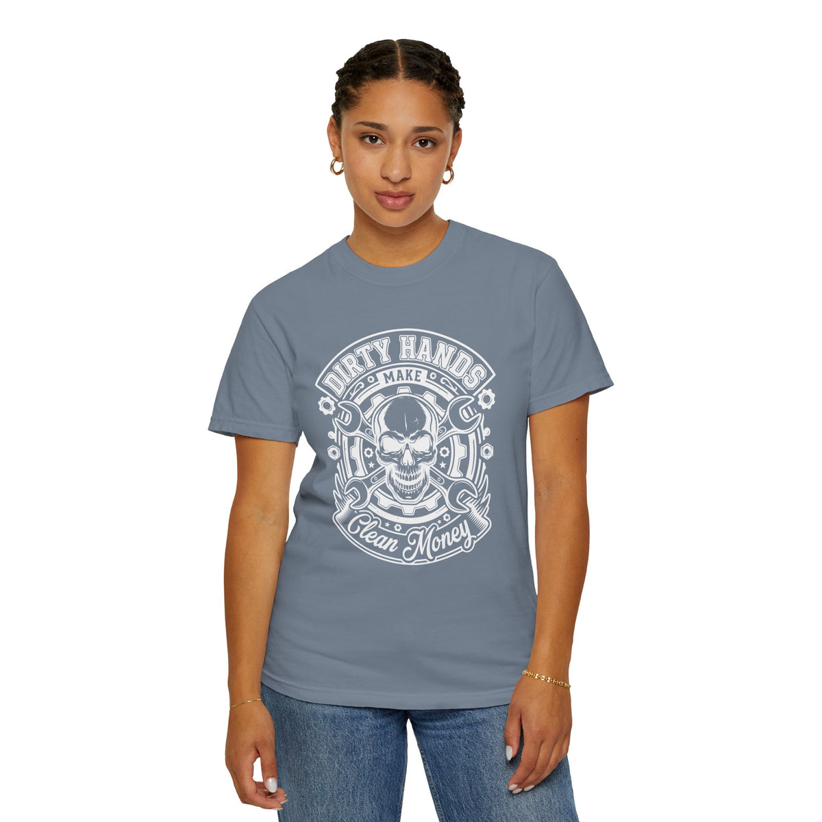T-Shirt — "Dirty Hands Make Clean Money" Skull Mechanic Vintage Tee
