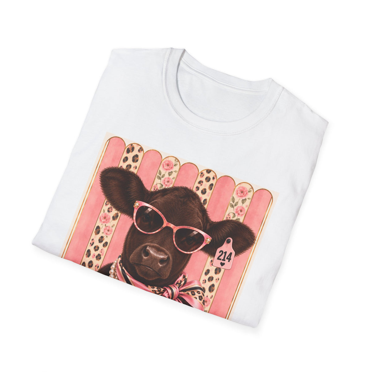 Cow Portrait T-Shirt — Glam Cow with Sunglasses & Scarf