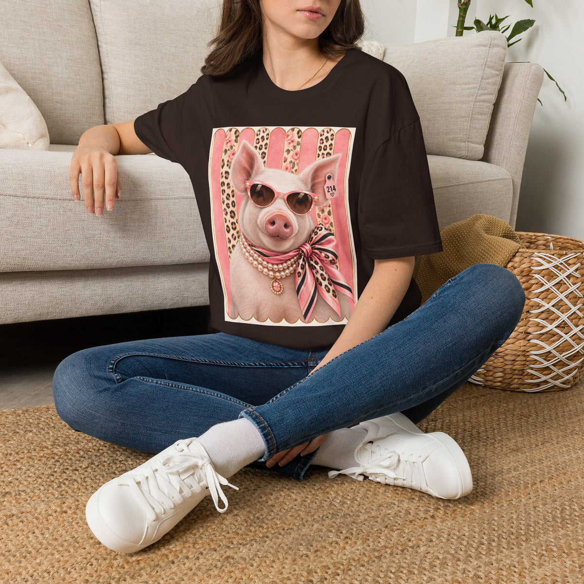 Pig Portrait T-Shirt — Fancy Pig with Sunglasses & Scarf Graphic Tee