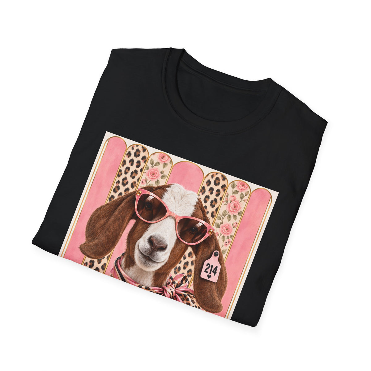 Retro Pink Leopard Goat T-Shirt — Cute Sunglasses Goat Graphic Tee