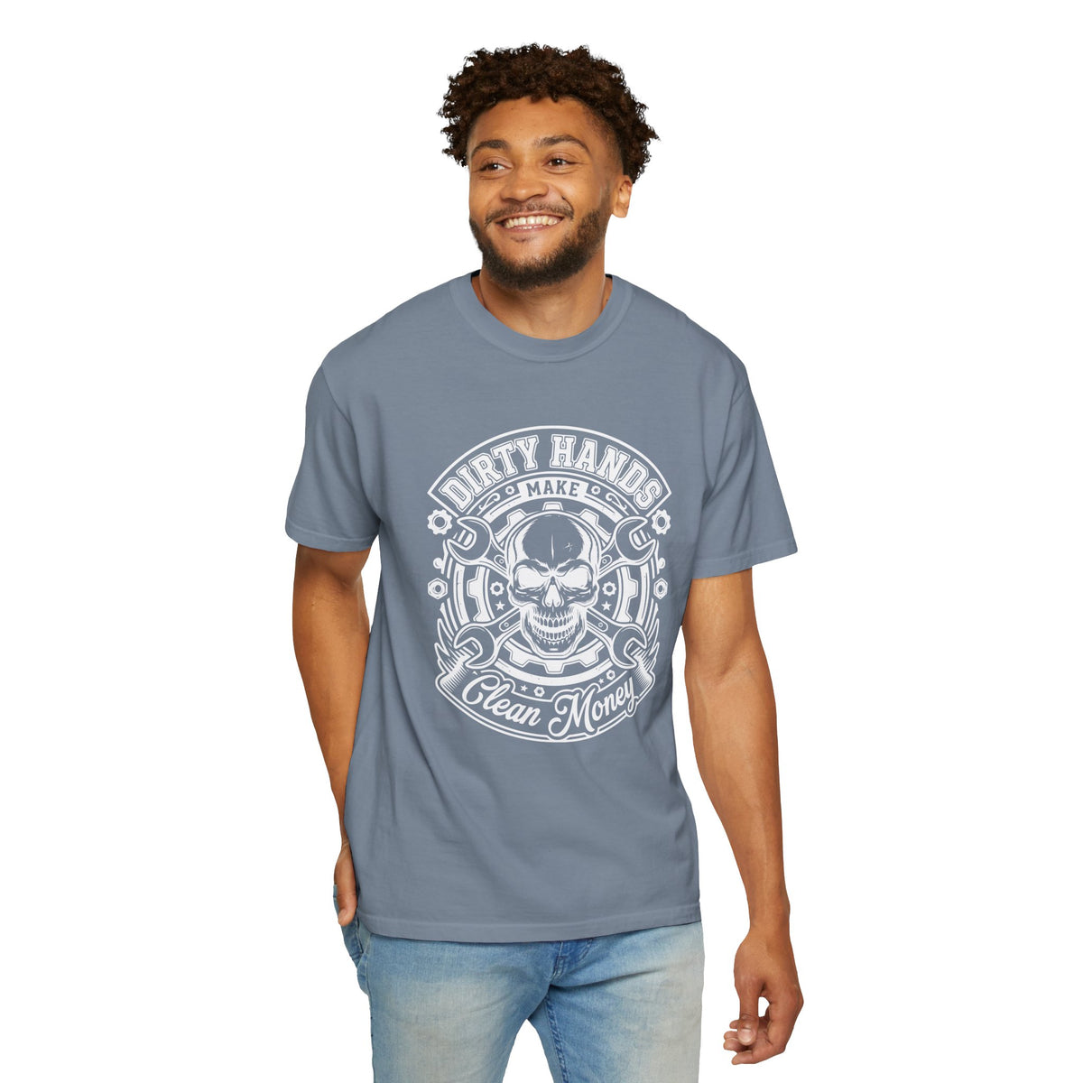 T-Shirt — "Dirty Hands Make Clean Money" Skull Mechanic Vintage Tee