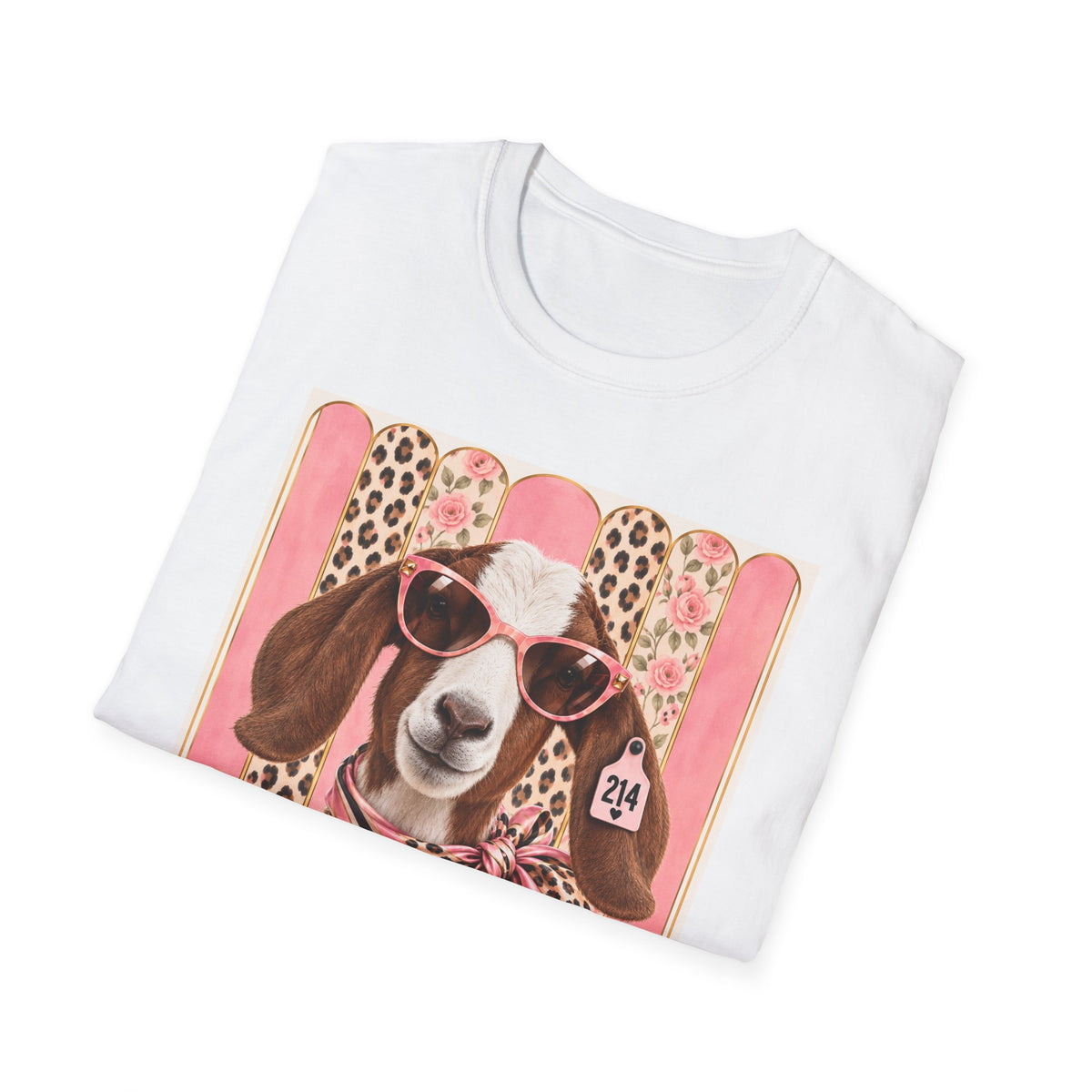 Retro Pink Leopard Goat T-Shirt — Cute Sunglasses Goat Graphic Tee