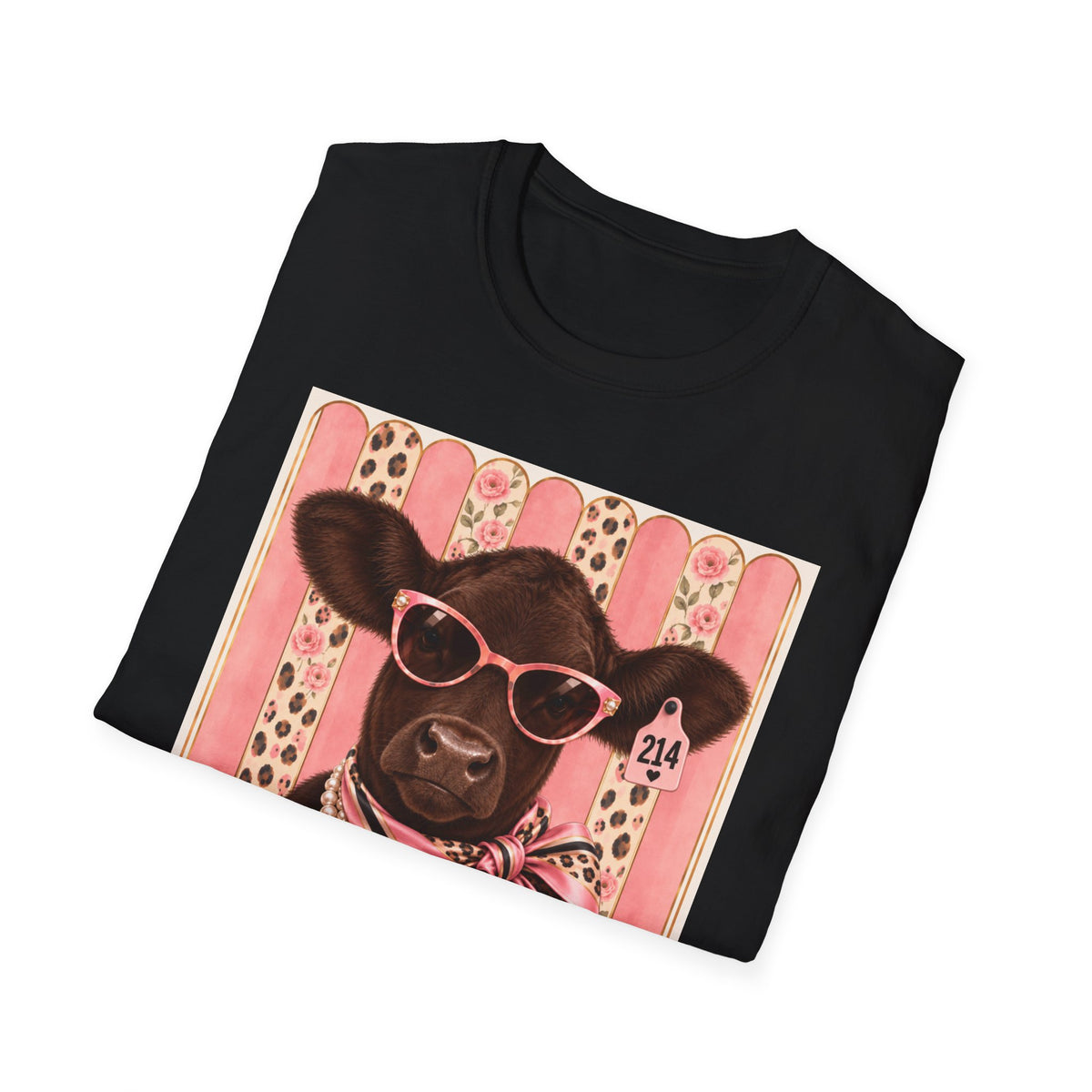Cow Portrait T-Shirt — Glam Cow with Sunglasses & Scarf