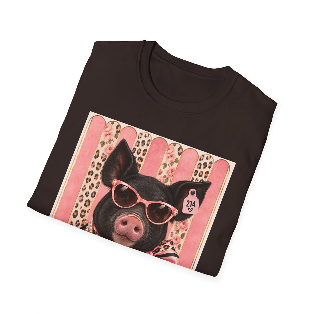 Pig Portrait T-Shirt — Retro Glam Pig with Sunglasses & Scarf