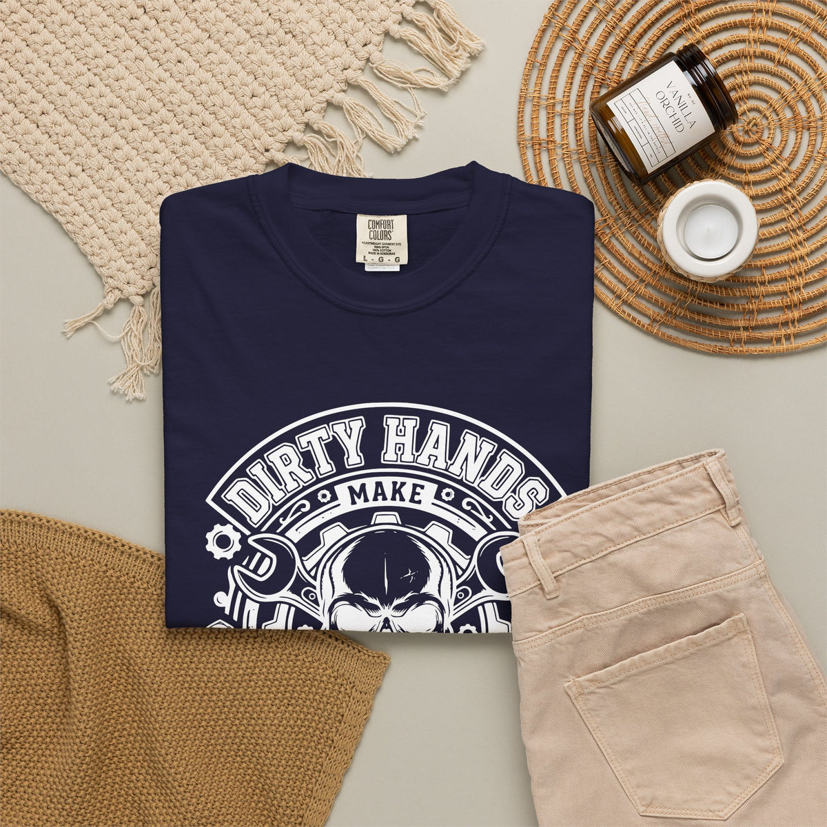 T-Shirt — "Dirty Hands Make Clean Money" Skull Mechanic Vintage Tee
