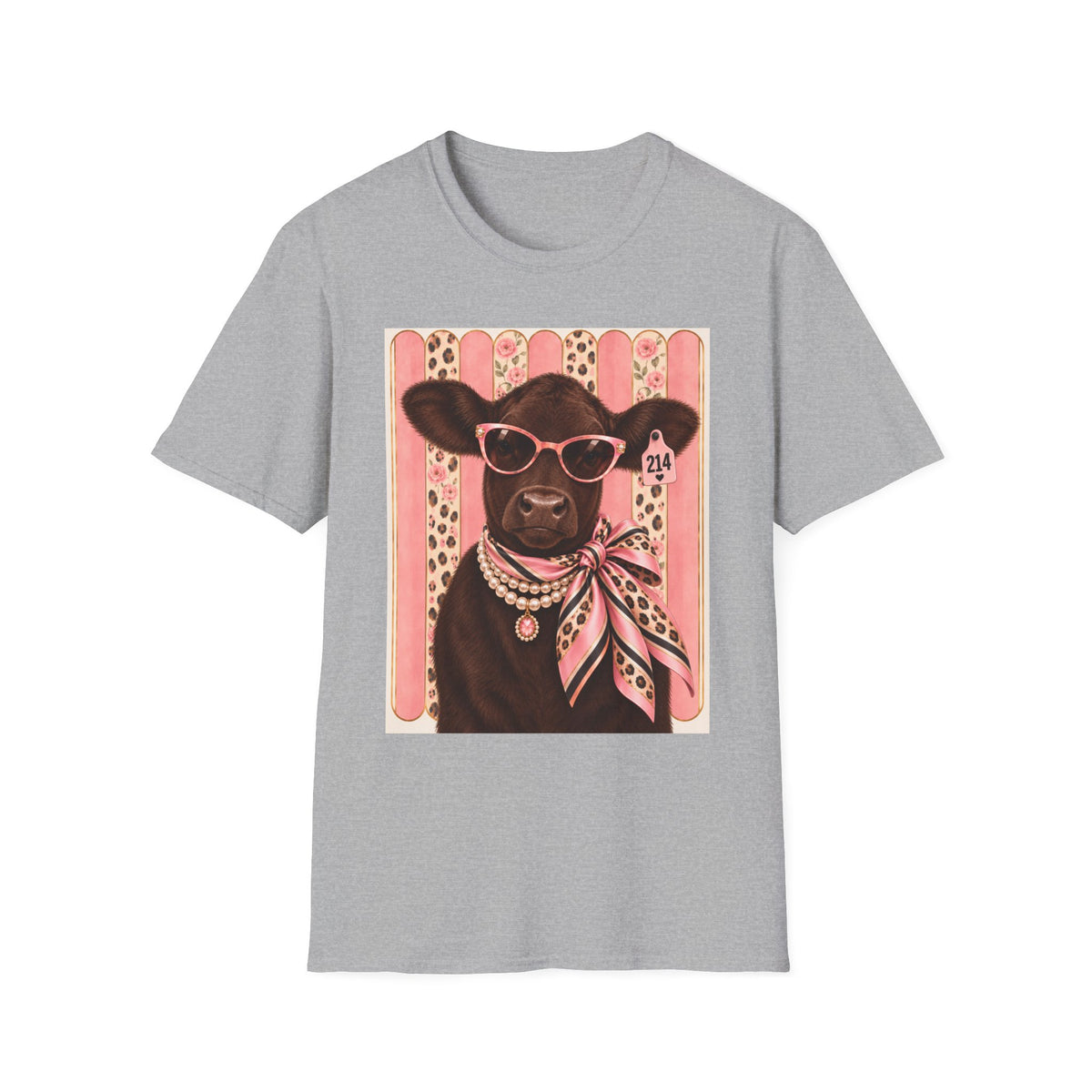 Cow Portrait T-Shirt — Glam Cow with Sunglasses & Scarf