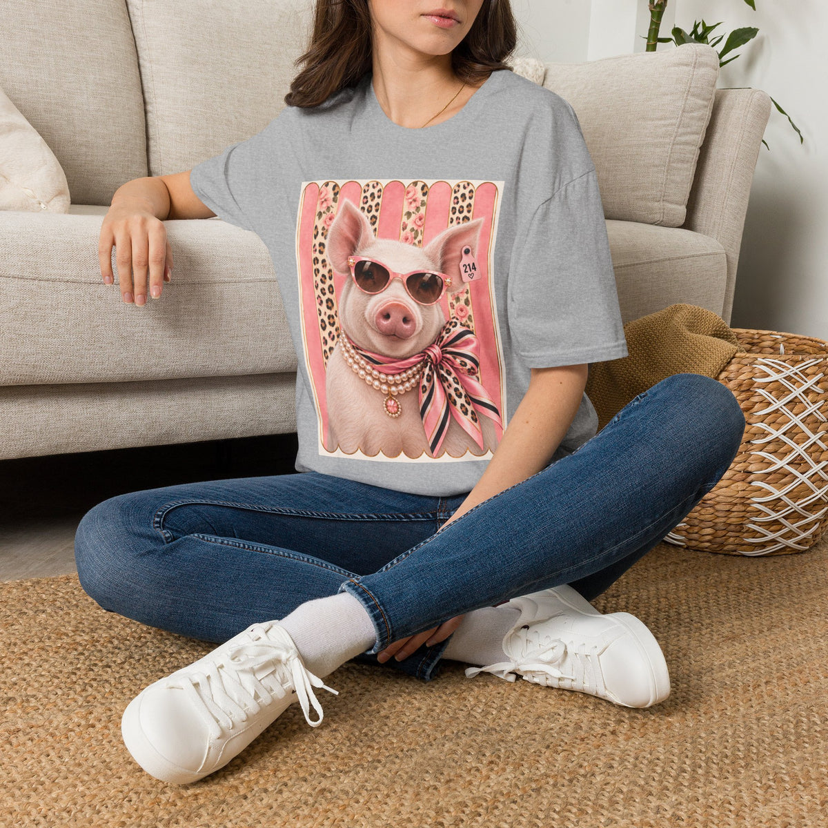 Pig Portrait T-Shirt — Fancy Pig with Sunglasses & Scarf Graphic Tee