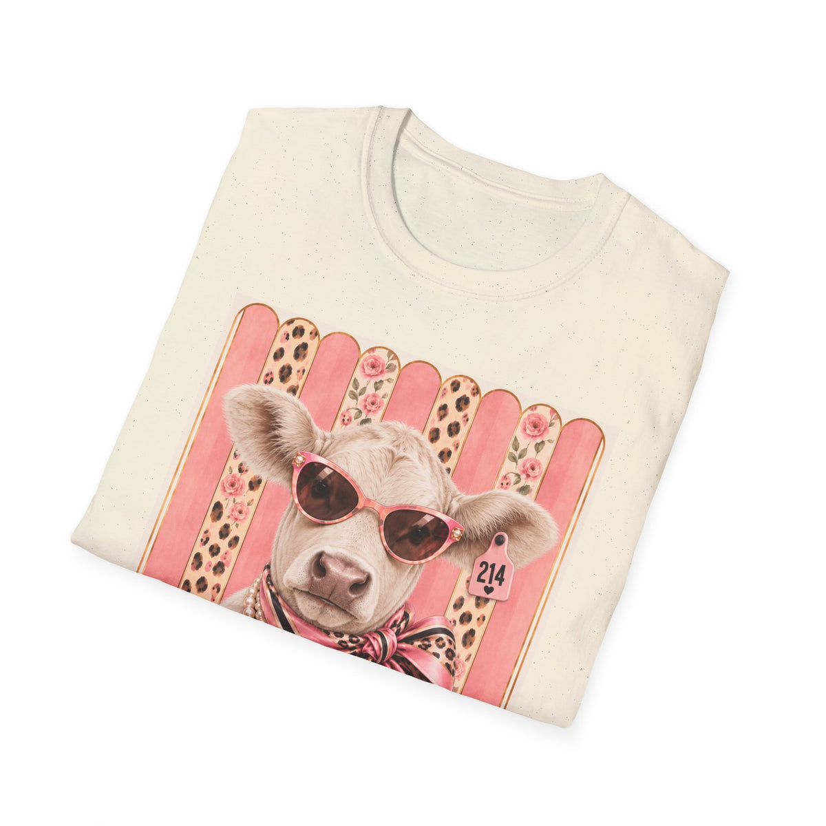 Cow Portrait T-Shirt — Chic Cow with Sunglasses & Scarf Vintage Farm Animal Tee