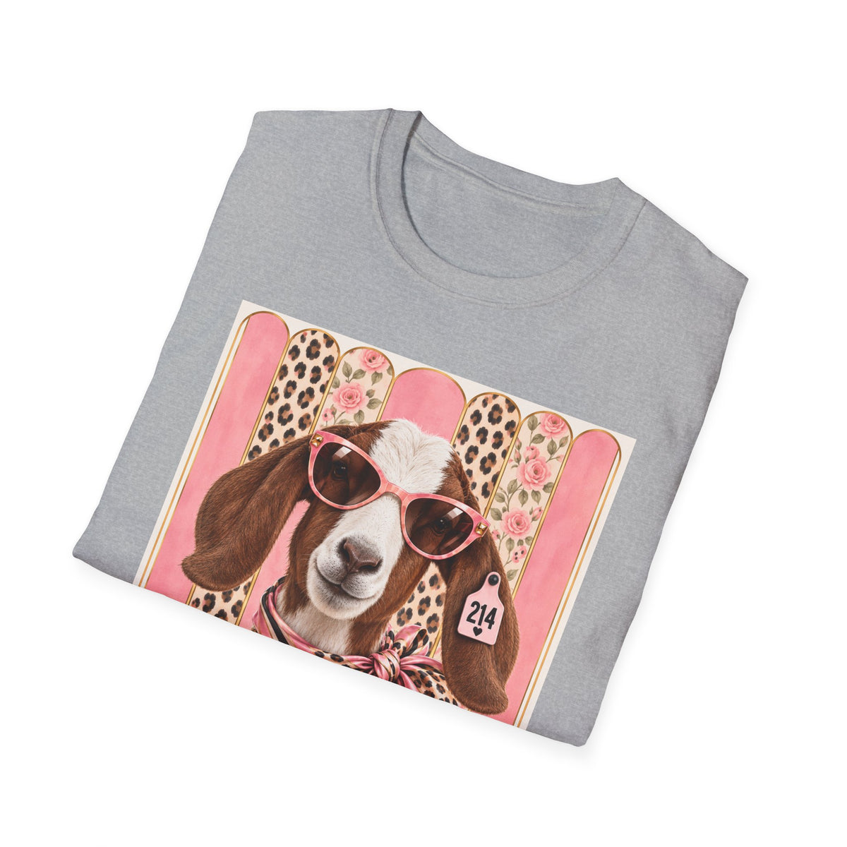 Retro Pink Leopard Goat T-Shirt — Cute Sunglasses Goat Graphic Tee
