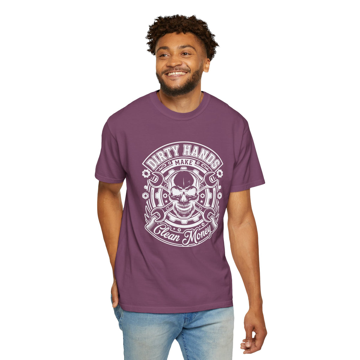 T-Shirt — "Dirty Hands Make Clean Money" Skull Mechanic Vintage Tee