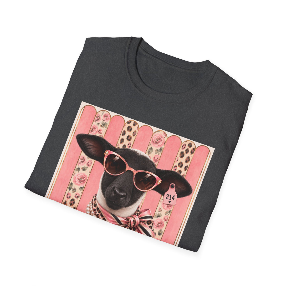 Retro Stylish Sheep T-Shirt — Pink Sunglasses & Polka-Dot Scarf Graphic