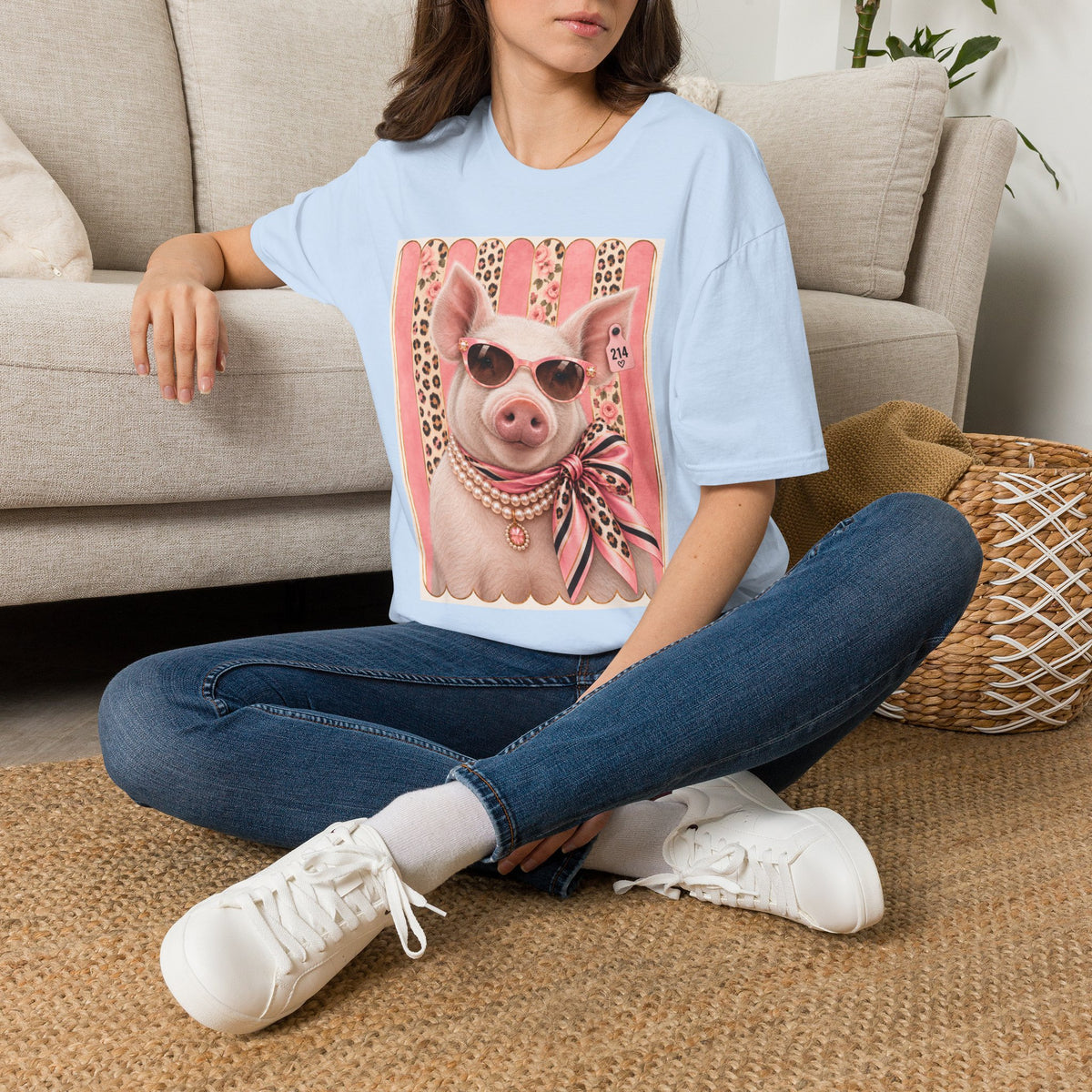 Pig Portrait T-Shirt — Fancy Pig with Sunglasses & Scarf Graphic Tee