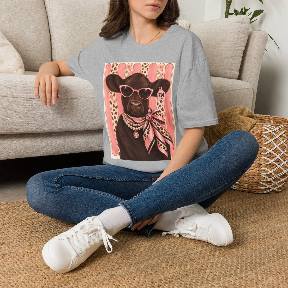 Cow Portrait T-Shirt — Glam Cow with Sunglasses & Scarf