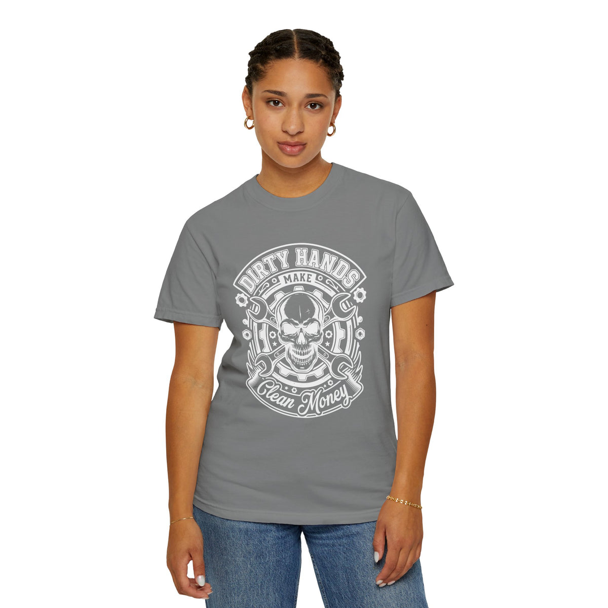 T-Shirt — "Dirty Hands Make Clean Money" Skull Mechanic Vintage Tee