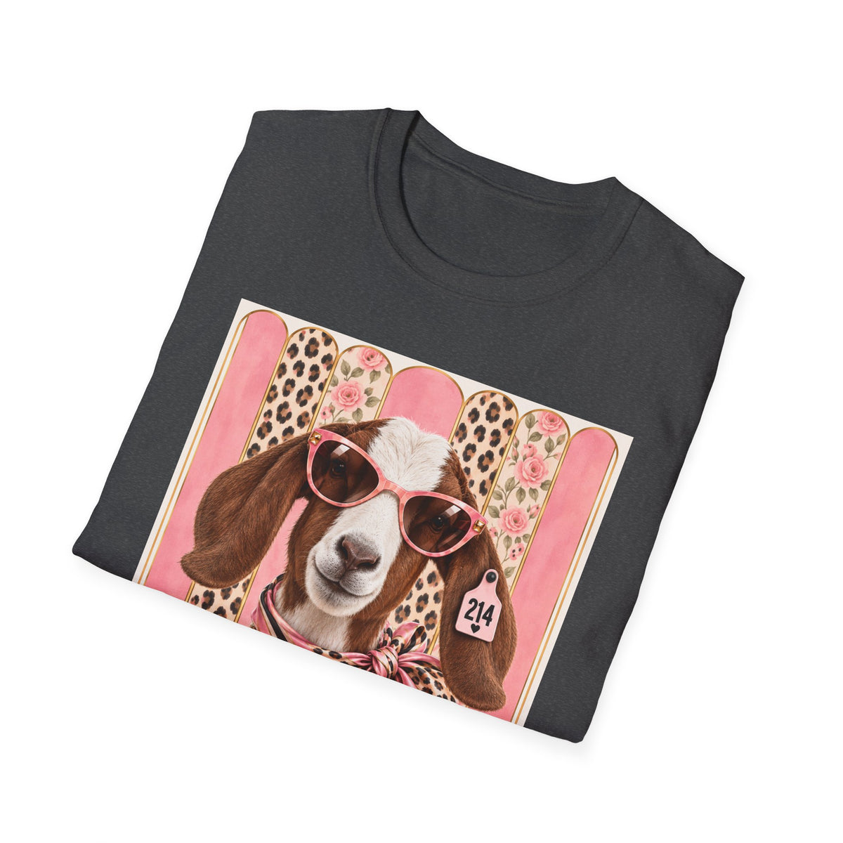 Retro Pink Leopard Goat T-Shirt — Cute Sunglasses Goat Graphic Tee