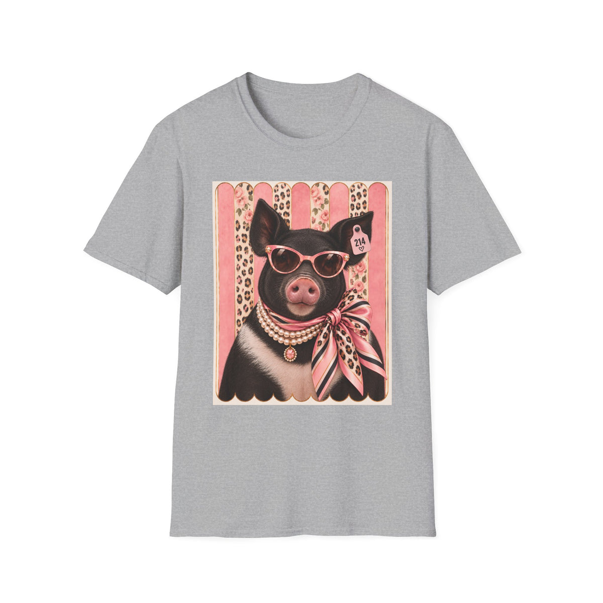 Pig Portrait T-Shirt — Retro Glam Pig with Sunglasses & Scarf