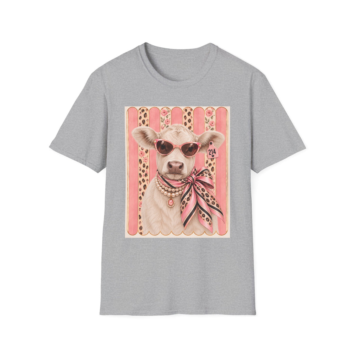 Cow Portrait T-Shirt — Chic Cow with Sunglasses & Scarf Vintage Farm Animal Tee