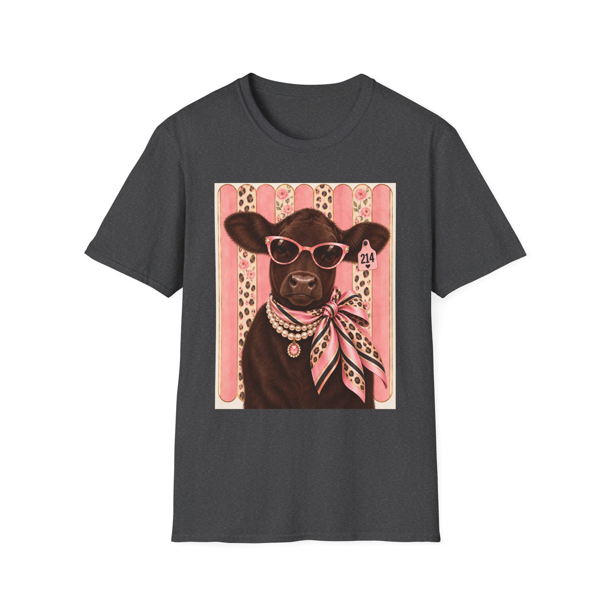 Cow Portrait T-Shirt — Glam Cow with Sunglasses & Scarf