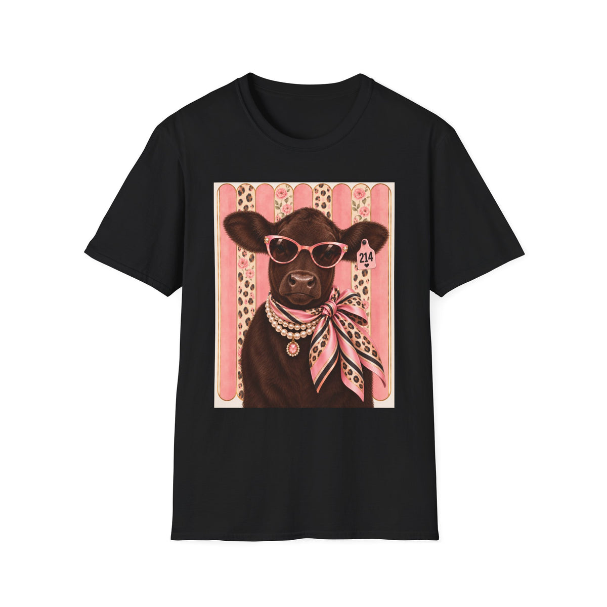 Cow Portrait T-Shirt — Glam Cow with Sunglasses & Scarf