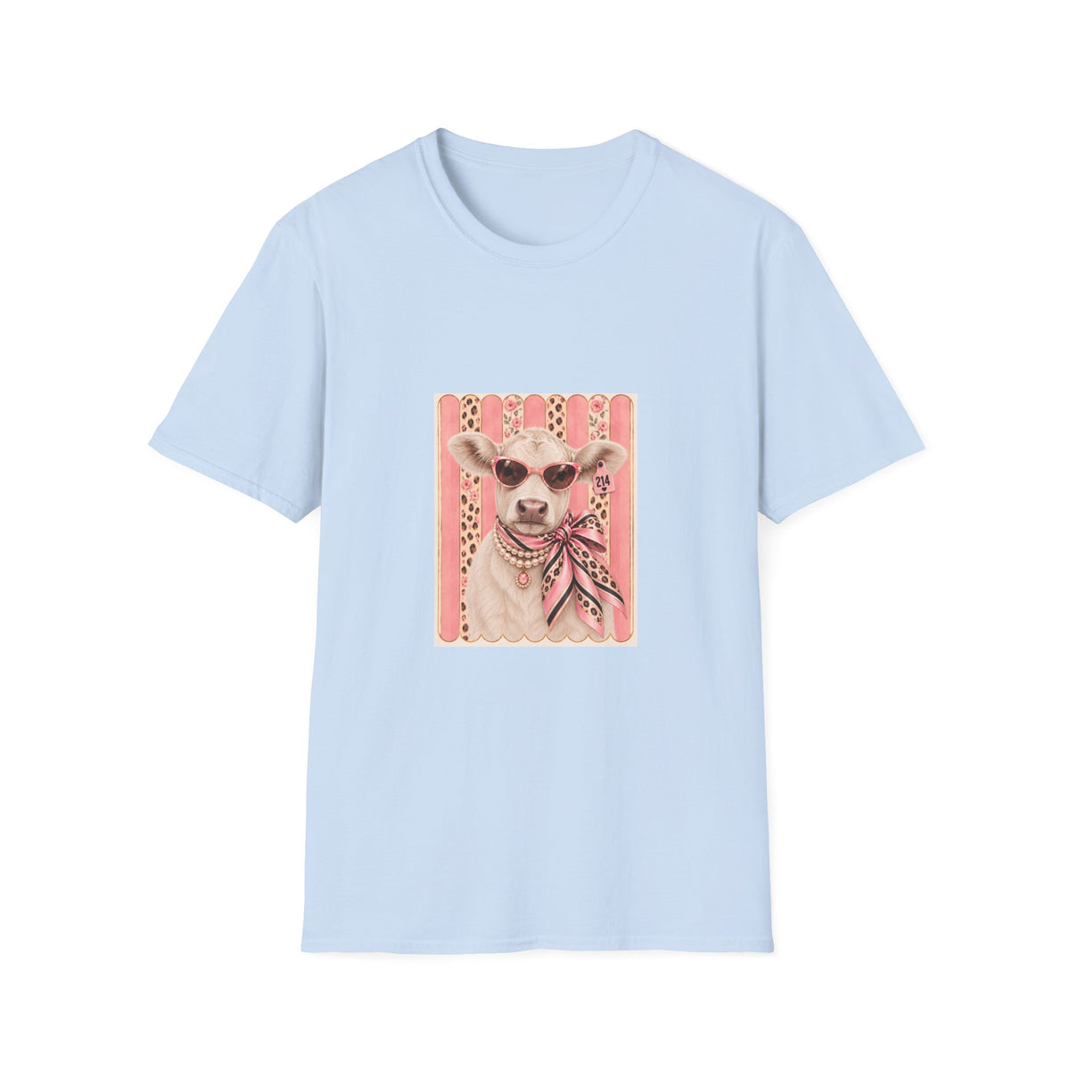 Cow Portrait T-Shirt — Chic Cow with Sunglasses & Scarf Vintage Farm Animal Tee
