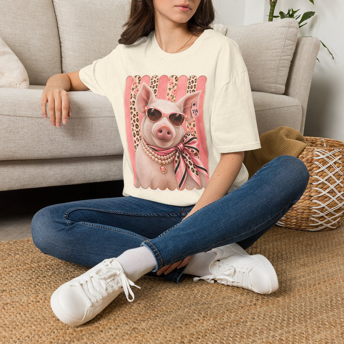 Pig Portrait T-Shirt — Fancy Pig with Sunglasses & Scarf Graphic Tee