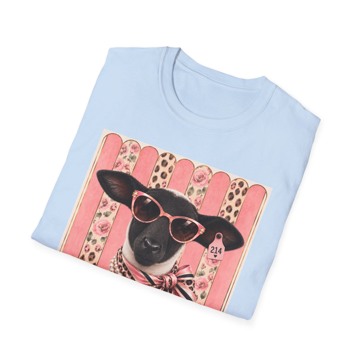 Retro Stylish Sheep T-Shirt — Pink Sunglasses & Polka-Dot Scarf Graphic