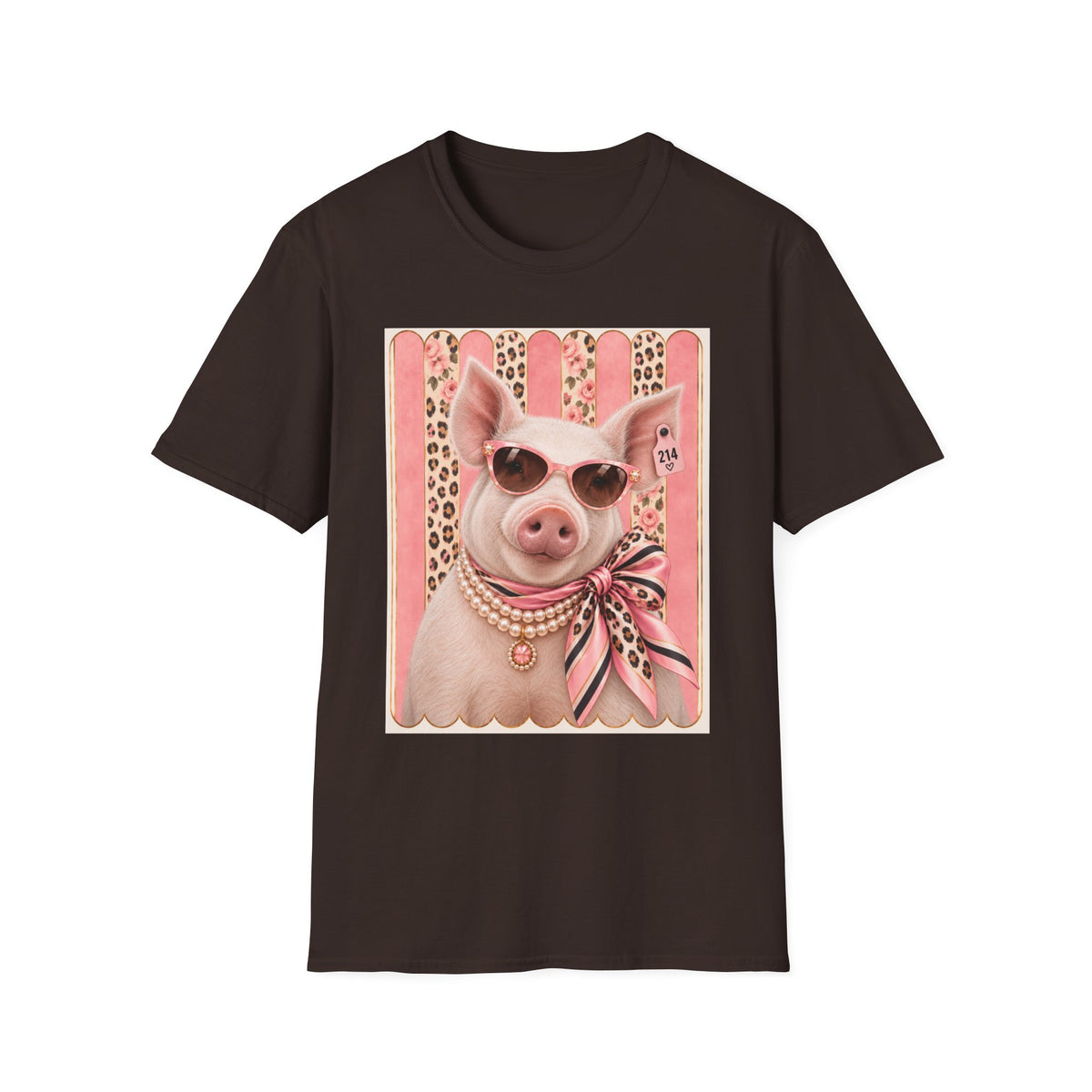 Pig Portrait T-Shirt — Fancy Pig with Sunglasses & Scarf Graphic Tee