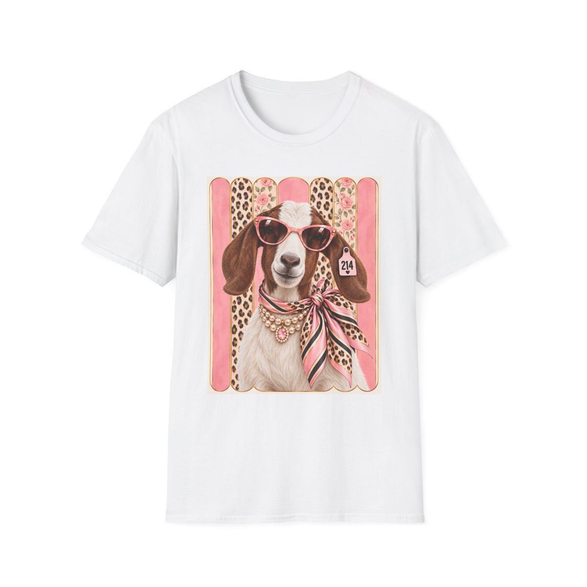 Retro Pink Leopard Goat T-Shirt — Cute Sunglasses Goat Graphic Tee
